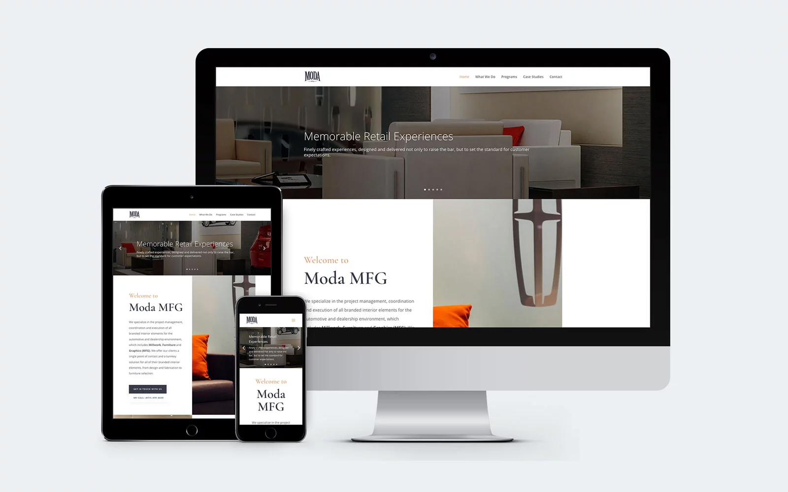 MFG Interiors (Formerly Moda MFG) Website - Device collage showing desktop, tablet and mobile