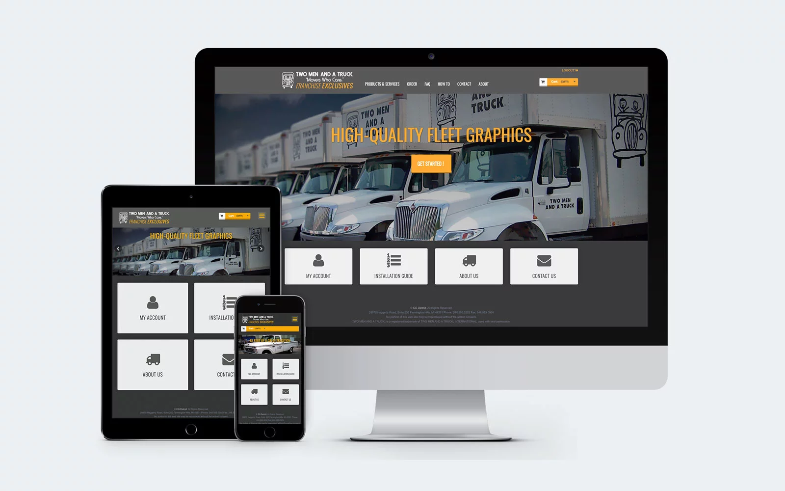 Two Men And A Truck - Vehicle Graphics Website - Device collage showing desktop, tablet and mobile