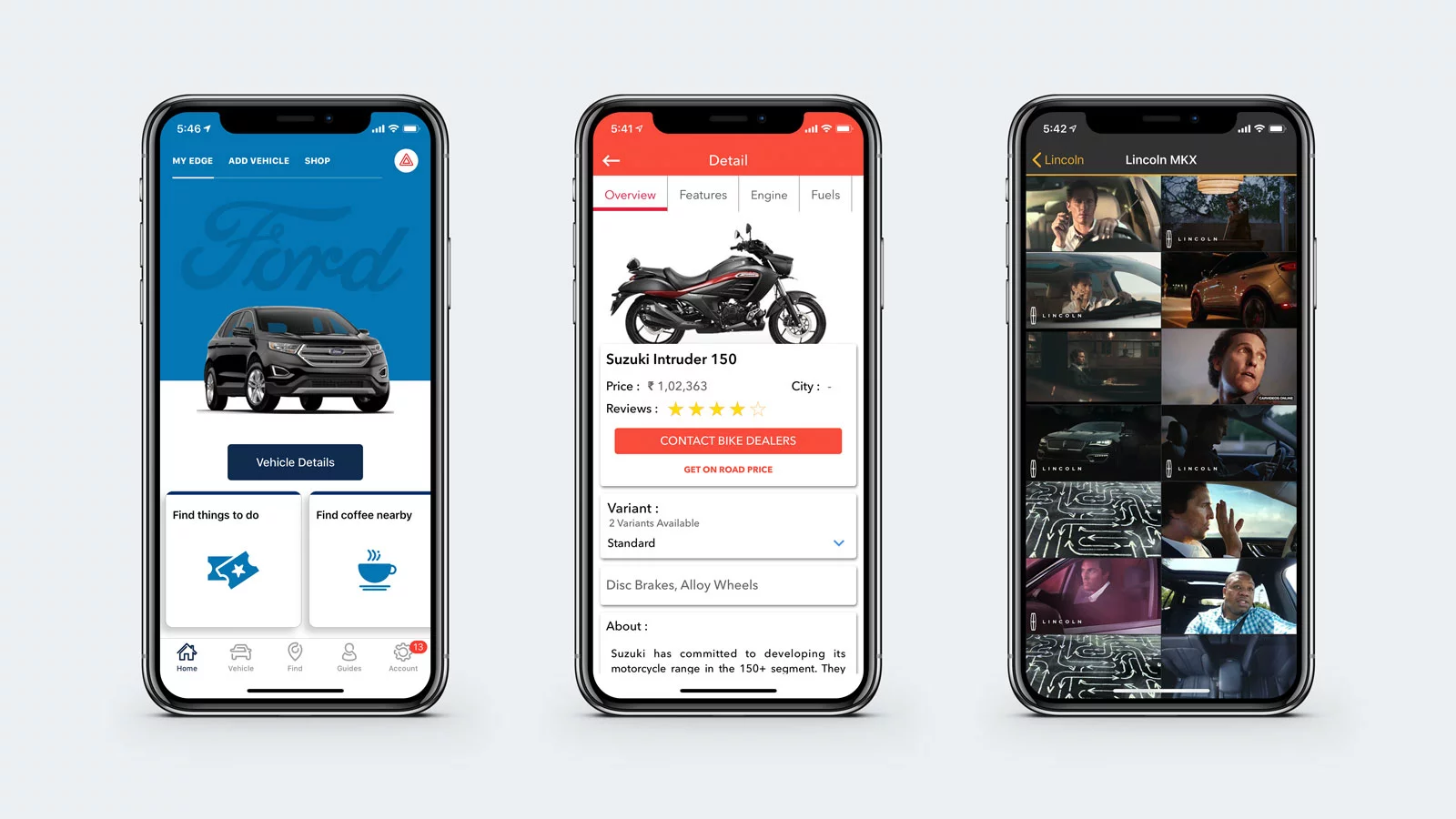 A collection of 3 iPhones that show different vehicle-related apps