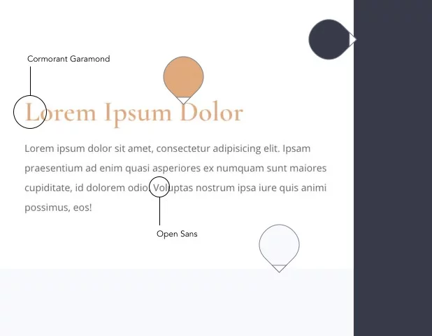 Sample showing typography and colors shown to be used on site redesign