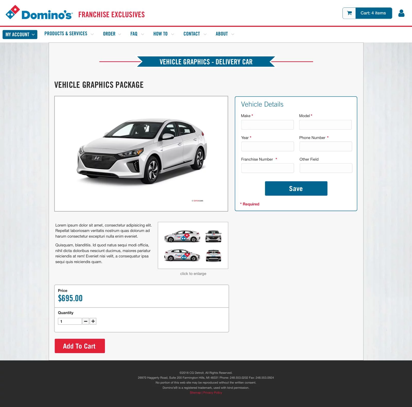 Wireframe - Domino's High Fidelity Vehicle Graphics Order Page