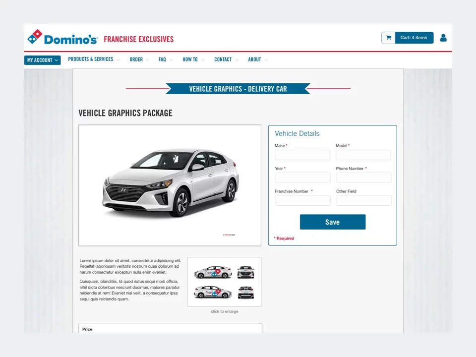 Wireframe - Domino's High Fidelity Vehicle Order Page
