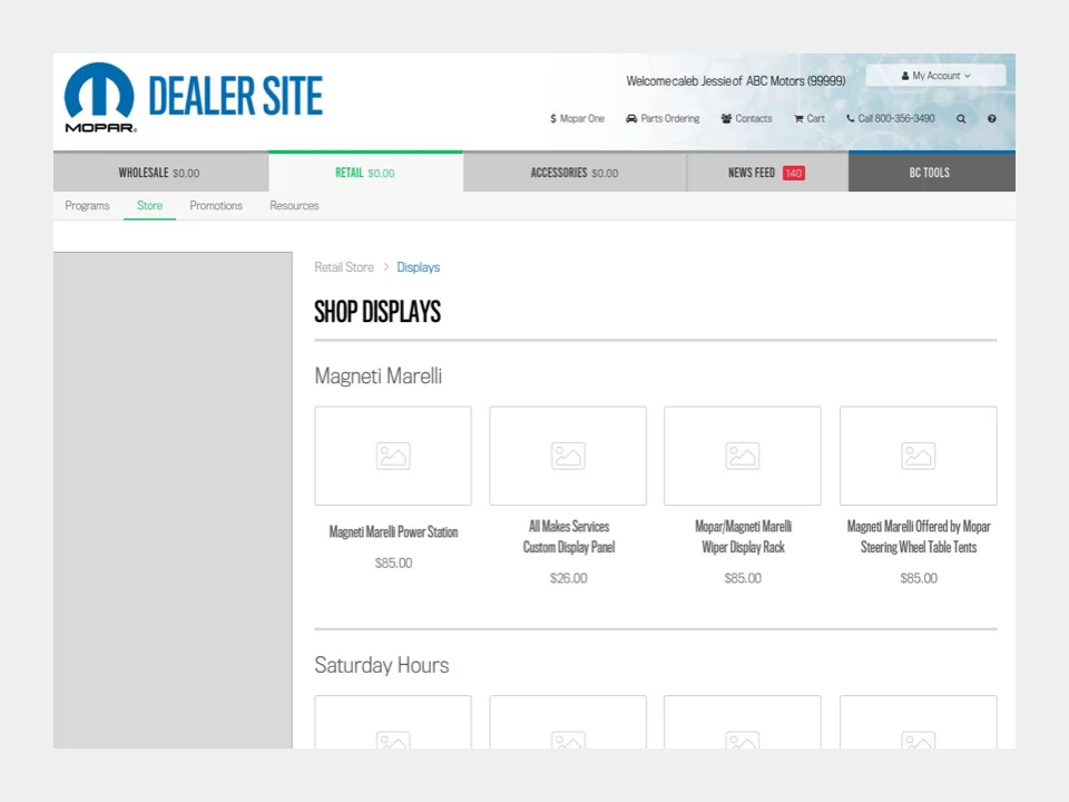 Wireframe - Mopar Dealer Site Low Fidelity Store Category Page