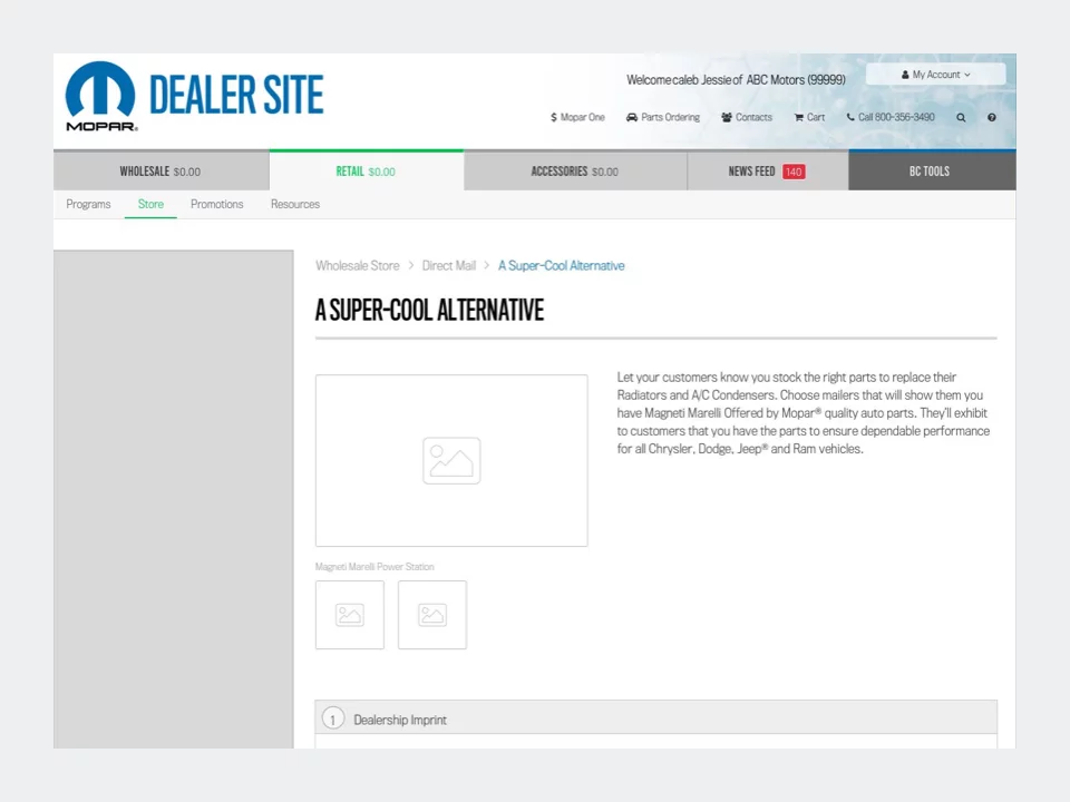 Wireframe - Mopar Dealer Site Low Fidelity Store Order Page B